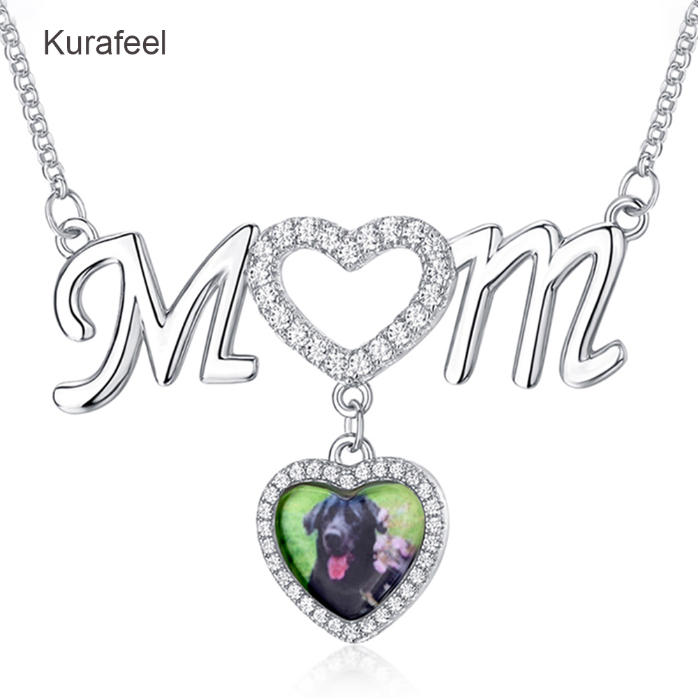 Heart Shape Photo Pendant Zircon 925 Sterling Silver Necklace
